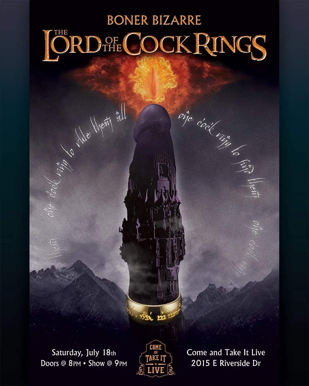 BONER BIZARRE: LORD OF THE C0CK RINGS event flyer